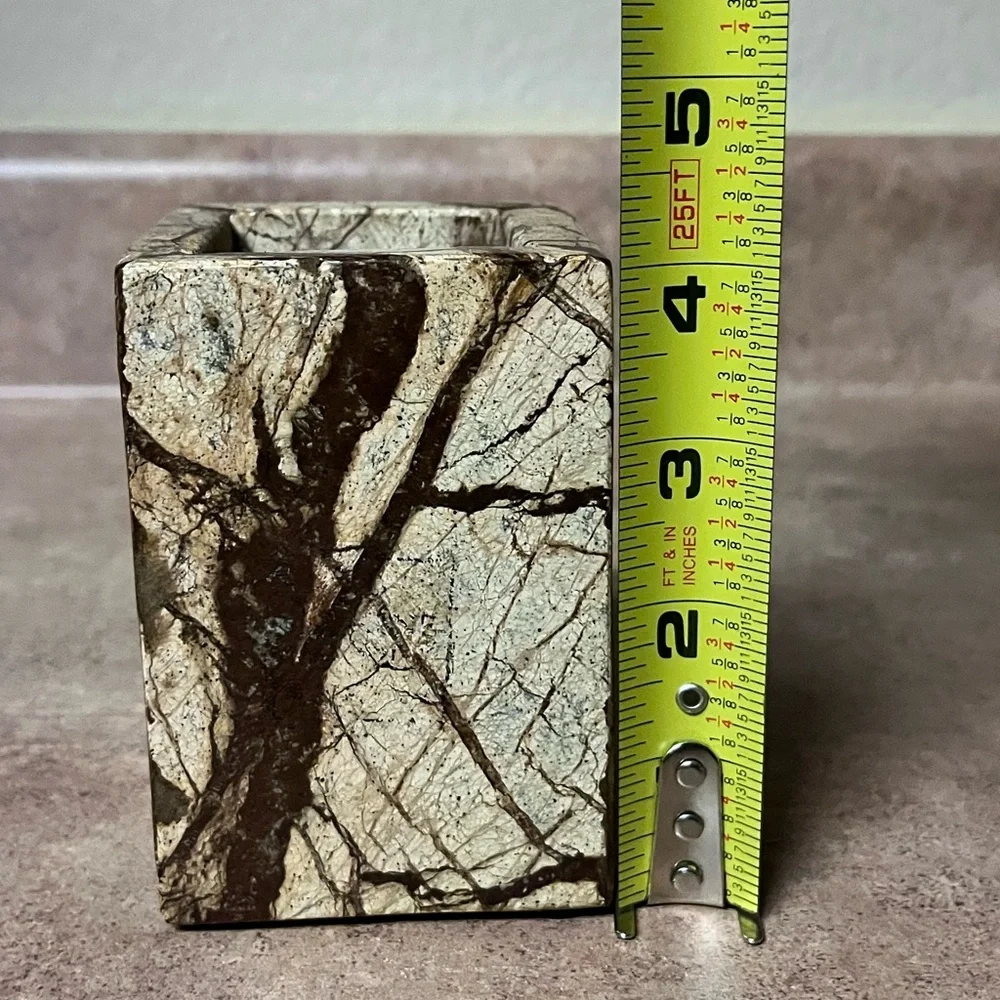 Natural marble brown forest texured marble pen holder, brush holder
